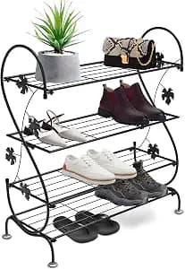 Shoe Rack Stand, Metal Shoe Organizer Storage for Outdoor and Entryway, Hold 12-15 Pairs of Shoes, Weatherproof Industrial Rustic Black Shoe Tower