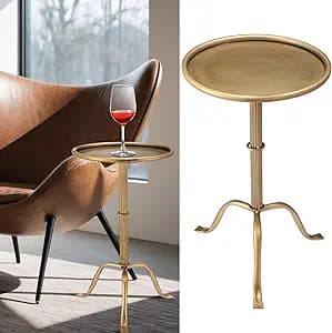 RattanView 1 Pcs Metal Martini Table Bronze Small Round Drink Table12.5 x 12.5 x 27.75 Inches Pedestal Iron Side Tables for Small Spaces Bedroom Living Room