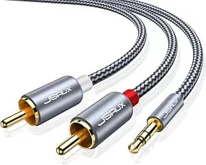 JSAUX RCA to 3.5mm Cable 6.6ft, Aux to RCA Headphone Male to Male Jack Adapter Nylon Braided 1/8 Audio Y Cord for Smartphones, MP3, Tablets, Speakers, HDTV -Grey