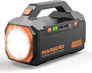 MARBERO Portable Charger Power Bank 48,000mAh Emergency 177.6Wh Portable Power Station, Fast Charging USB-C 60W PD Bright LED Flashlight & Panel for Travel, Camping, Business Trips & Outages