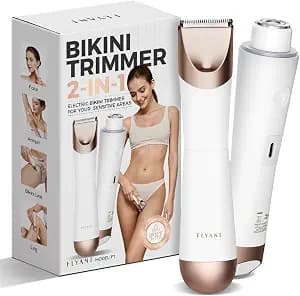 Bikini Trimmer for Women, 2 in 1 Electric Shaver for Women, Pubic Hair Trimmer Waterproof IPX7 with LED, Bikini Razor for Leg Arm Underarm Bikini Area, Pull Bows Gift Box for Friends - White