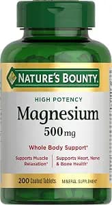 Nature's Bounty Magnesium 500 mg Tablets, High Potency Magnesium Supplement for Bone & Muscle Health, Whole Body Support, 200 Count (Pack of 1)