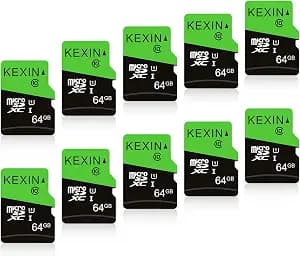 KEXIN 64GB Micro SD Card 10 Pack with SD Adapter microSDXC Memory Card UHS-I C10 U1 Micro SD Cards Bulk Full HD High Speed TF Card for Smartphone Tablet Action Camera Dash Cam Game Console, 10Pack 64G