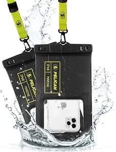 Pelican 2 Pack Marine - IP68 Waterproof Phone Pouch (XL Size) Floating Waterproof Phone Case - Beach Cruise Ship Travel Essentials - Works with All Phones - Detachable Lanyard - Black/Hi-Vis Yellow