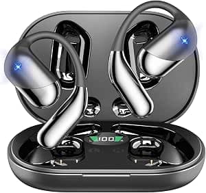 Open Ear Clip Earbuds Bone Conduction Headphones, Bluetooth 5.4, Built-in Mic, IPX7 Waterproof, LED Display Charging Case,Ear Hooks Ear Buds，Design for Running Fitness,Office Walking Workout Cycling