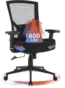 Big and Tall Office Chair 600lbs with Lumbar Support for Eight Hour Daily Work Ergonomic Mesh Desk Chair Widen 3D Cushion for Reading, Gaming