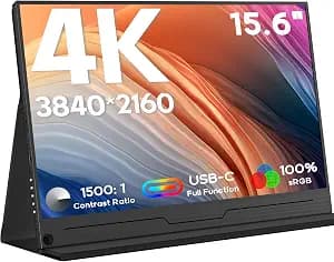 ZSCMALLS 4K Portable Monitor, 15.6" 3840 * 2160 Laptop Extended Monitor, 1500:1 100% sRGB USB-C HDMI Portable Gaming Monitor HDR Travel Monitor with Speakers & Smart for Laptop PS5/4 Xbox Switch