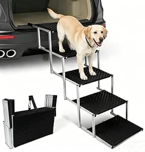 Niubya Foldable Dog Steps & Pet Stairs for Cars, SUVs, Trucks, Portable Lightweight Non-Slip Dog Ramp, Supports Up to 113kg - Aluminium Frame, 5 Steps