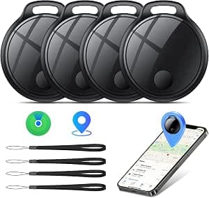 Air Tracker Tags-4 Pack: Smart Bluetooth Tracker, Compatible with Apple Find My APP (iOS Only) Replaceable Battery, IP67 Waterproof, Suitable for Luggage, Wallets, Backpacks, Keys Tracking Tag, Black