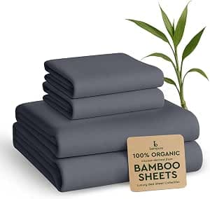 BAMPURE Luxury Series Queen Sheet Set - 100% Pure Viscose derived from Bamboo Sheets Queen Size - Super Soft Queen Cooling Sheets for Hot Sleepers - Up to 16’’ Deep Pocket Queen (C Gray)