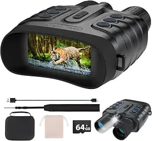 Night Vision Goggles,4K Full-Color Night Vision Binoculars for Adults with 3" HD Screen, 10000mAh Battery & 1968FT Night Vision Range,64GB Card,850nm Infrared,8X Zoom, Ideal for Camping & Hiking