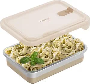 Bentgo MicroSteel Heat & Eat Container – Microwave-Safe, Leak-Proof & Airtight, Easy-to-Clean Lightweight Stainless Steel Reusable Food Storage with Silicone Lid (Dinner Size; 5.5-Cup Capacity; Gold)
