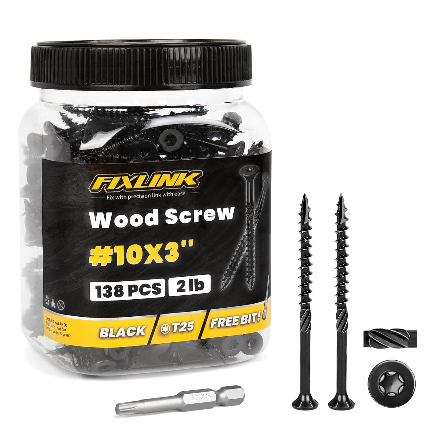 Deck Screws 3 Inch, 138PCS, 2lb, FIXLINK #10 x 3 Wood Screws