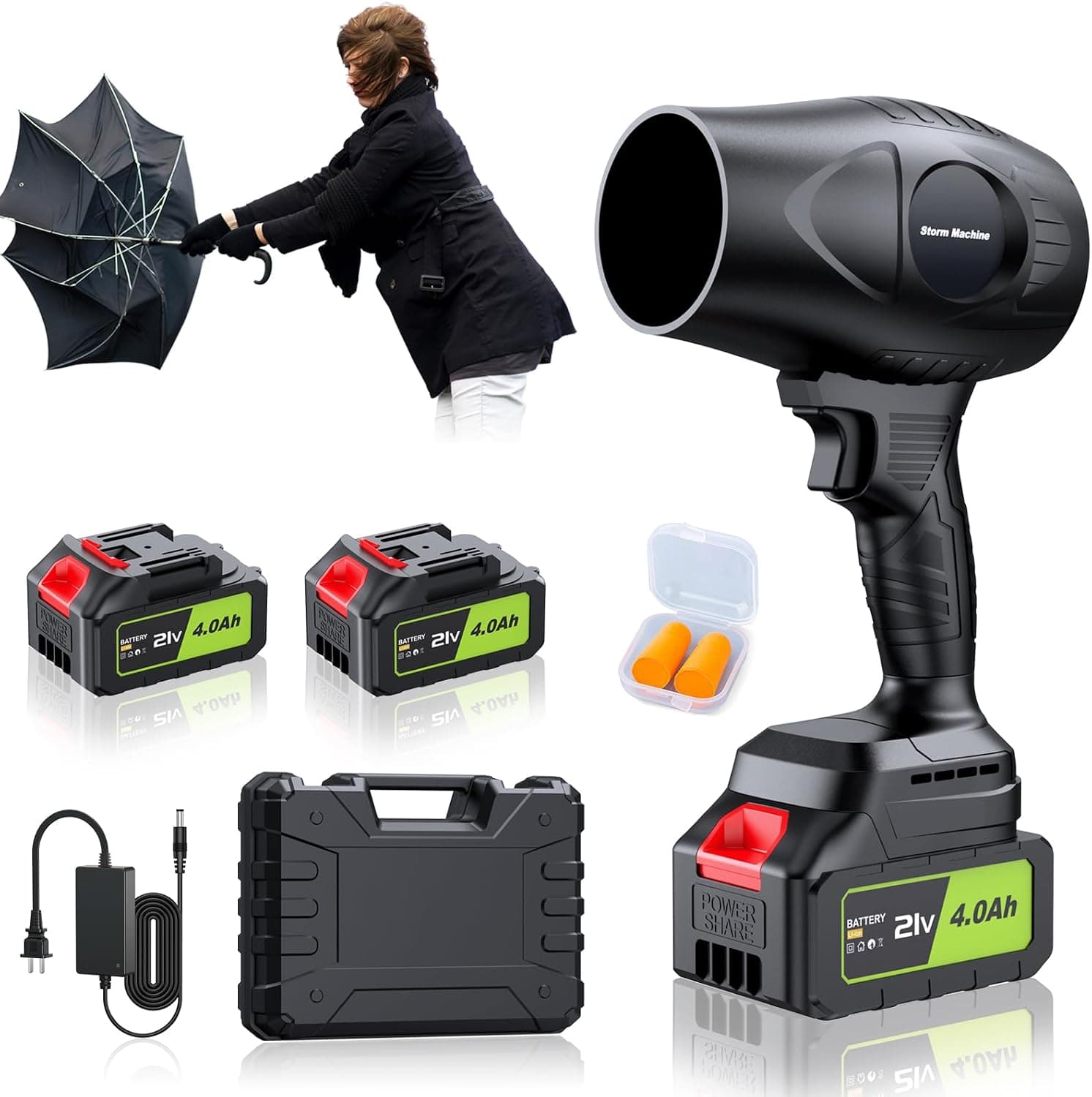 Leaf Blower Cordless - Handheld Leaf Blower with 600000RPM High - Speed Motor, 2 X 4.0Ah Batteries and Charger, Lightweight Leaf Blowers for Lawn, Yard, Patio, Black