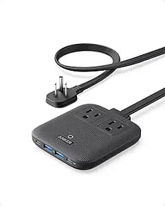 Anker Travel Power Strip, Anker Nano 67W Max 6-in-1 USB C Charger, 2 AC, 2 USB A and 2 USB C, 5ft Thin Undetachable Flat Plug Extension Cord with Multiple Outlets, Travel Essentials, Cruise Essentials