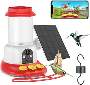 SEHMUA Smart Hummingbird Feeder with Camera, Solar Powered Bird Cam with 1 Year Trial AI Identify, Ant Moat & Bee Proof, Outdoor Hanging, Gift for Bird Watching