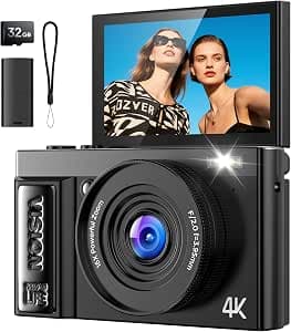 Digital Camera 4K for Photography Vlogging: 64MP Cameras for Video with Autofocus - 16X Zoom Photo Camera Gifts for Teens Ages 8-18 - 180°Flip Screen Compact Cámara - Point and Shoot Digital Cameras