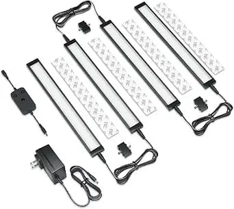EShine 4 Pack 12 inch Black Smart Dimmable LED Under Cabinet Lighting Kit Compatible with Alexa, Google - Warm White (3000K)