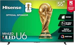 Hisense 55" Class U6 Series Mini-LED 4K UHD Smart Fire TV (55U65QF, 2025 Model) - QLED, Native 144Hz, HDR10+, Dolby Vision IQ, Dolby Atmos, Game Mode Pro, ALLM, Alexa Built in, Black