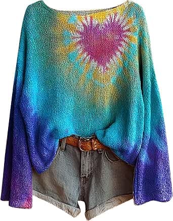 Ladies Jumpers Casual Boho Floral Print Vintage Sweater Tops Graphic Baggy Slouchy Sweaters Jumper Fall Long Sleeve Pullover Blouses Casaul Daily Going Out Knitwear
