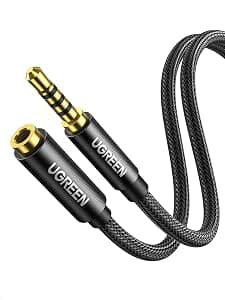UGREEN 3.5mm TRRS 4 Pole Nylon Braided Jack Male to Female Stereo Audio Extension Cable Compatible with Earphones Headphones Switch Controller PS5 PC (1M)