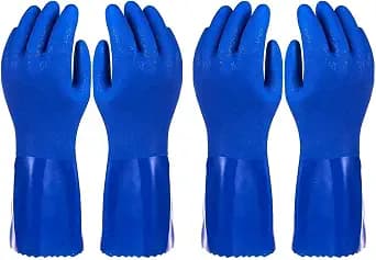 2 Pairs Rubber Household Cleaning Gloves for Kitchen Dishwashing, Cotton Lined (Blue)