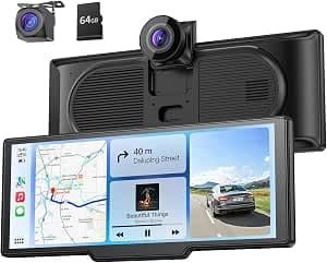 9.26 Inch Wireless Portable Car Play Display with 4K Front & HD Reversing Dual Dash Cam for Apple CarPlay & Android Car with OTA Updates, Mirror Link, Bluetooth 5.0, Voice Control, GPS, FM