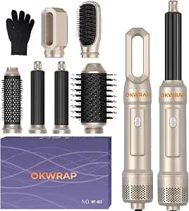 6 in 1 Blow Dryer Brush, Upgrade Hair Dryer Brush Set Negative Ion Air Styler Curling Wrap Air Curler, Hot Air Brush Curling Iron Hair Styling Tools As A Gift for Straight/Curl/Dry/Smooth