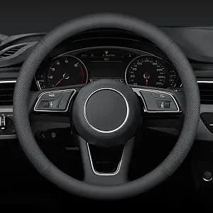 Steering Wheel Cover Standard Size 14.5-15 inch, Non-Slip Car Wheel Cover Protector, Breathable Microfiber Leather, Black