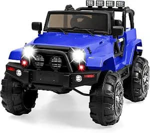 Best Choice Products Kids 12V Ride On Truck, Battery Powered Toy Car w/Spring Suspension, Remote Control, 3 Speeds, LED Lights, Bluetooth - Blue