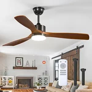 addlon 52 Inch Solid Wood Ceiling Fans with Lights and Remote Control | 3CCT dimmable light, quiet reversible DC motor, 6 speeds, memory, timer; bedrooms, living rooms, covered patios and gazebos