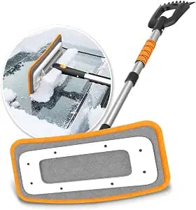 helloleiboo 39.8" Snow Brush for Car Extendable Snow Broom Detachable Ice Scrapers with 12-Inch 180° Pivoting Brush Head for Car Truck SUV (Orange)