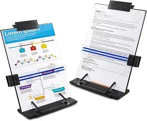 Lawei 2 Pack Desktop Document Holder with Adjustable Clip and Line Guide, Portable Document Book Holder - Copy Holder for Letter, Legal A4 Documents, Up to 150 Sheets, Black
