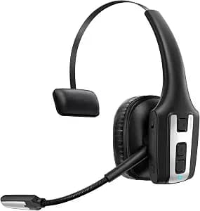 Trucker Bluetooth Headset, Wireless Headset with Mic for Work, Upgraded V5.3 Dual Noise Cancelling Microphones, Mute Button, Multipoint, 53H Battery, for Truck Drivers, Work from Home Office Phone