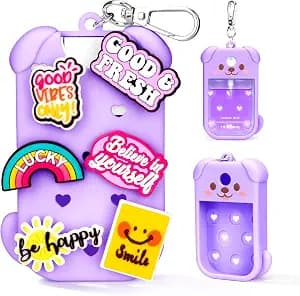 Metyond Dog Silicone Case for Touchland Hand Sanitizer Spray Power Mist 1 FL OZ/30ML for Touchland Case with Keychain, with Cute Charms Accessory Cute Travel Case (1PCS Purple)