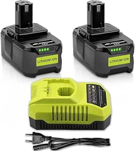 Pack of 2 5.0Ah Batteries for Ryobi with 4A Charger, 18V Li-Ion Replacement Battery for Ryobi ONE+ Battery RB18L40 RB18L25 RB18L15 P102 P103 P104 P105 P106 P107 P108 Tool