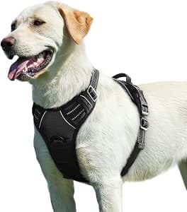 Eagloo Dog Harness Large Dog, No Pull Harness with Front Back Clips, Adjustable Soft Padded Pet Walking Vest, Reflective No-Choke Breathable with Easy Control Handle, Black, L