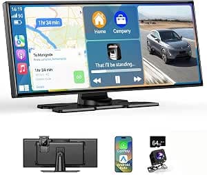 11.5 Inch CarPlay Display for Apple CarPlay & Android Car, Car Play IPS Touch Screen, Wireless Carplay Android Car Screen with AUX/FM, 4K DashCam, 1080P Reversing Camera, Mirror Link, Bluetooth