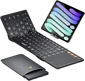 ProtoArc XK01 TP Foldable Keyboard with Touchpad, 0.65 in Keycaps, Black | Multi-touch Trackpad, 88-key, Full Shortcut Row, 3-device Bluetooth 5.1 Switching, USB-C Charging for Mobile Productivity