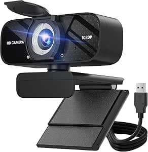 1080P HD Webcam with Microphone, Noise Cancellation, Privacy, Wide Angle Lens, Auto Light Correction, Plug & Play USB Webcam, Desktop, PC, Mac, Zoom, Skype, Streaming, Jet Black