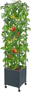 Raised Garden Bed Planter Boxes with Trellis for Climbing Vegetables Plants Tomato Cage Outdoor Indoor Tomato Cage with Wheels