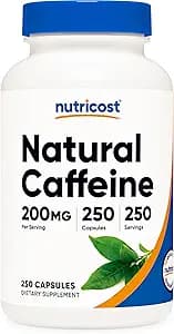 Nutricost Natural Caffeine 200mg, 250 Vegetarian Capsules - Gluten Free, Non-GMO