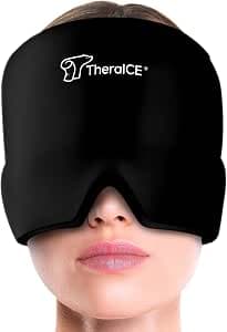 TheraICE Migraine Relief Cap | Soothing Headache Hat Ice Pack Mask | Face Cold Compress Cooling Gel Head Wrap Products for her Sinus Tension Stress Hangover & Puffy Eyes | Great Birthday Gift for Mom