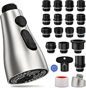 Kitchen Faucet Head Replacement 3 Modes with 17 Adapters, Pull Down Spray Head for Kitchen Faucet, Kitchen Sink Faucet Head G 1/2, Sprayer Head Replacement, Compatible with Moen，Delta, Kohler Faucets