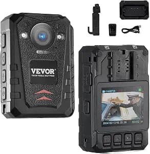 VEVOR 1440P HD Police Body Camera, 128GB Body Cam with Audio Video Recording Picture, Built-in 3500 mAh Battery, 2.0" LCD, Infrared Night Vision, Waterproof GPS Personal Body Cam for Law Enforcement