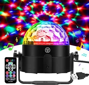 Disco Ball, 360° Rotating Music Activated Disco Light LED Party Lamp with Remote Control, 3 W RGB Dynamic Disco Light Effects, 4 m / 13 ft USB, Party Light for Party/Halloween/Wedding