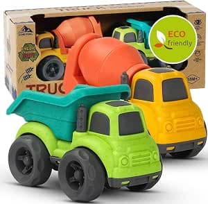 Small Children's Car Set, 2 Small Toy Cars Mini Cars, Biological Plastic Truck, Children's Car Boys Girls Sand Toys Friction Vehicles for Children 1 2 3 Years, Green