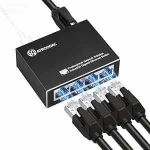 Mini Ethernet Switch 5 Ports Gigabit Enhanced Protection 10/100/1000 Mbps Unmanaged Network Switch Plug & Play Office Ethernet Splitter Fanless Silent Metal Case Network Hub Desktop Design