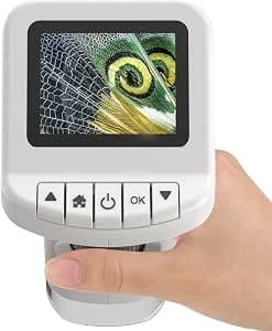 1200X Handheld Portable Microscope for Kids Digital Scope 2.0" Screen Rechargeable STEM Toy Slide Kit Pocket Science Gift for Children Ages 6-12 Students (White)
