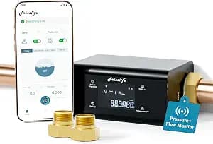 Frizzlife LP365-P Smart Water Monitor and Automatic Shutoff - 0.01 GPM Ultrasonic Micro Leak Detection, Wi-Fi / APP Control, Pressure+Flow Monitoring, 24/7 Water Usage Reports, Fits 3/4" and 1"